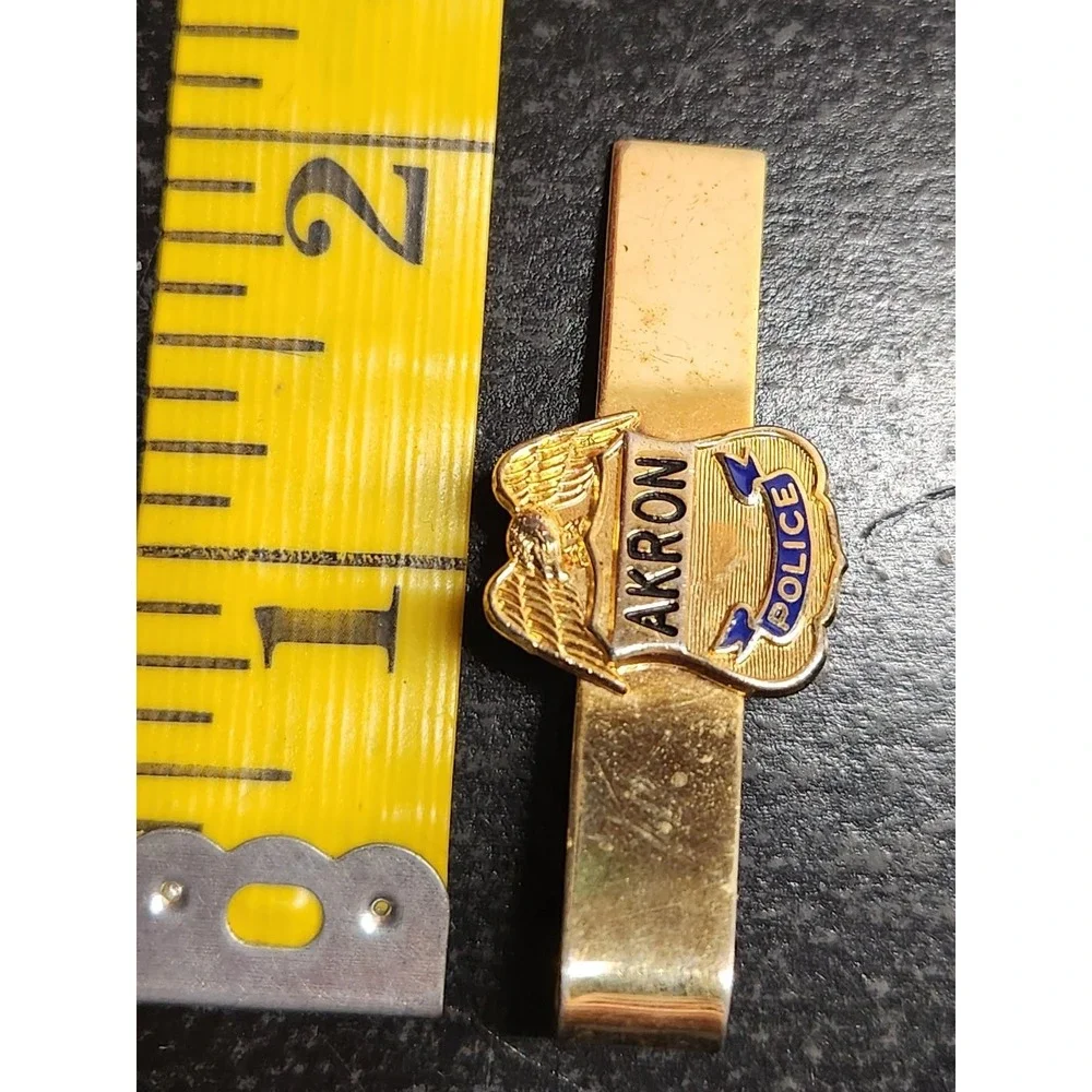 Obsolete Akron Police Tie‎ Clip Hook-Fast Gold Tone Enamel